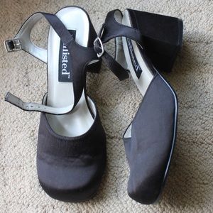 Black satin Dress chunky heels